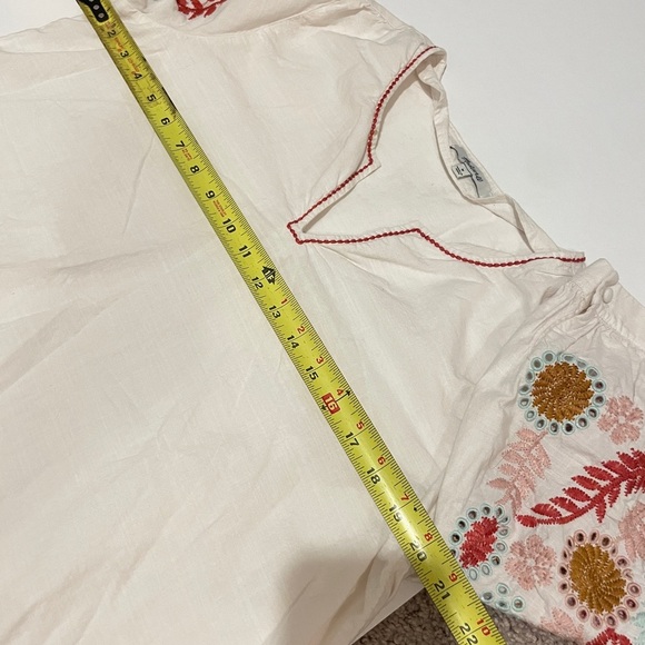 Madewell Blouse White Colorful Embroidered Popover Sleeve Hippie 70’s Vibes Sz M - Picture 7 of 15